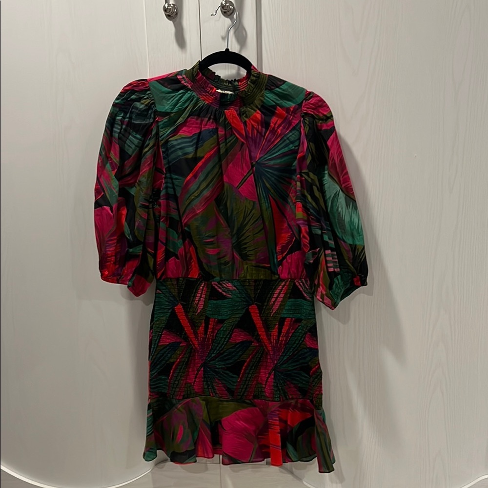 Farm Rio Tropical Print Puff Sleeve Dress